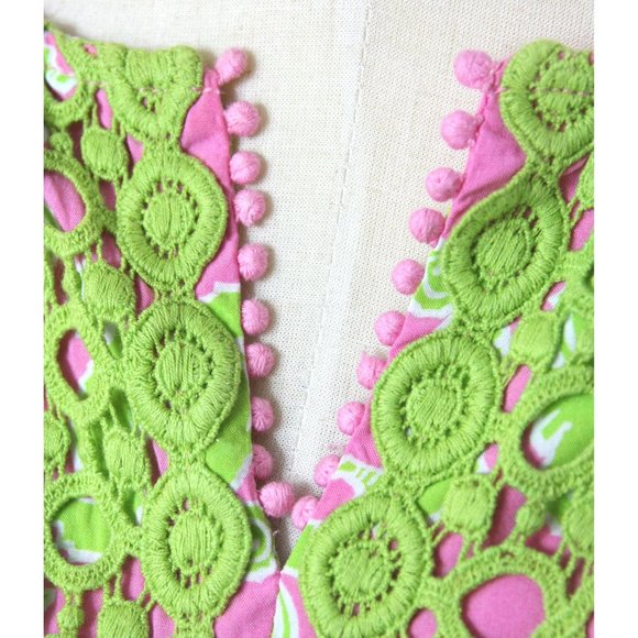 Crown & Ivy Small Seahorses Boho Poet's Blouse Tunic Top w Green Crochet Trim - Picture 6 of 9